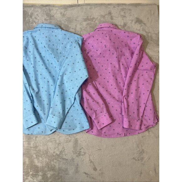 Foxcroft Women’s Size 8 Shirt Lot Pink Blue Polka Dot Long Sleeve - Picture 10 of 11